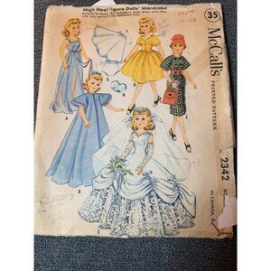 Vintage 1959 McCalls 2342 High Heel Figure 12" Dolls Wardrobe Sewing Pattern